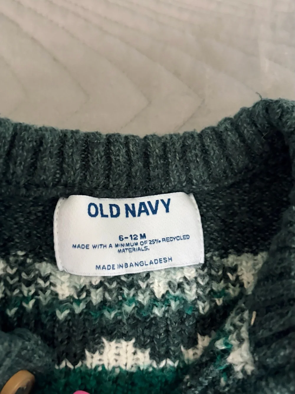 Old Navy Dark Green Knit Holiday Baby One-Piece with Red Truck Accents